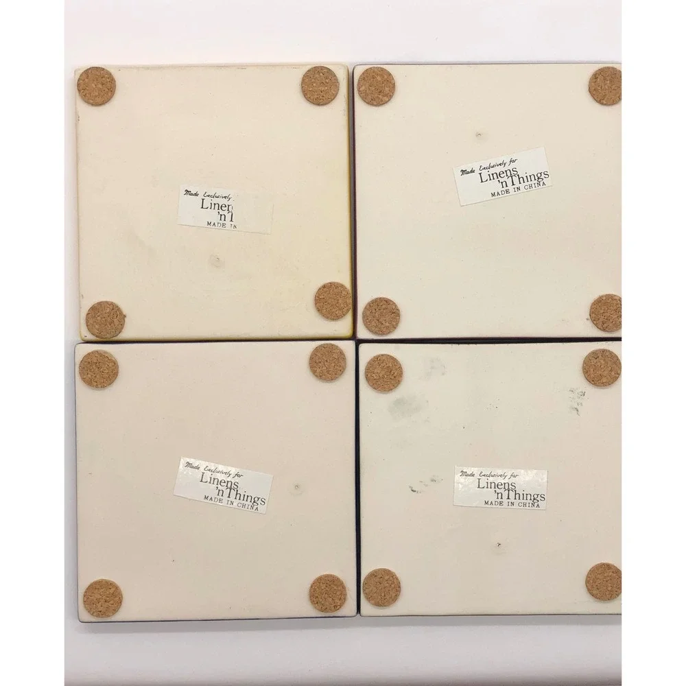 Linens n Things Ceramic Leaf Coaster Set 4 Jewel Tone Embossed Botanical Square
